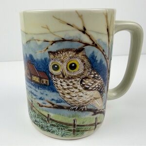 Vintage Otagiri Coffee Mug Cup Owl in Tree Scenic Farm Barn Countryside 4 in